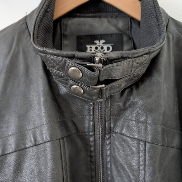 Hood Crew Men’s Unisex Casual Faux Leather Zip-Up Motorcycle Bomber Jacket - XL - Picture 10 of 16
